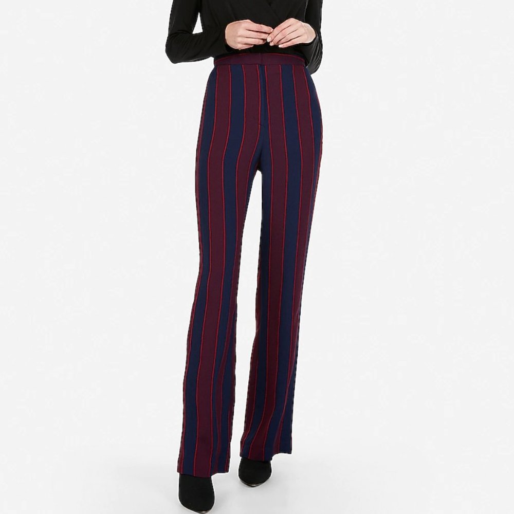 Super High Waisted Stripe Wide Leg Dress Pant